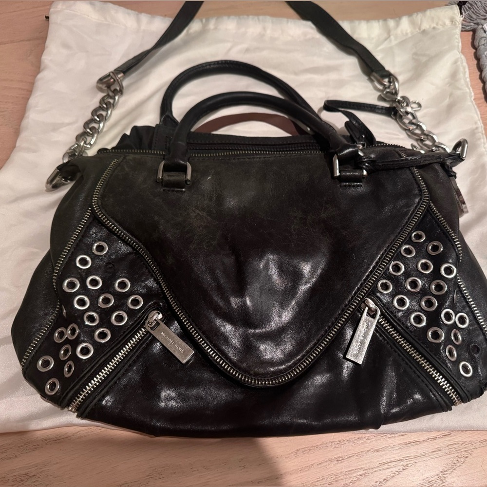 Michael Kors black and silver grommet bag